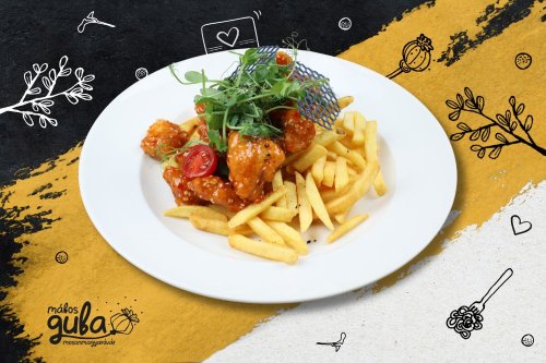 Édes chiliszószos-szezámos csirkerög menü